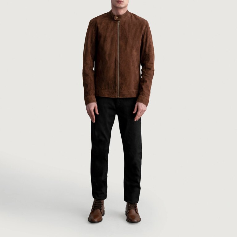 Mens Zen Brown Suede Biker Jacket Full Length-2-1724072505813